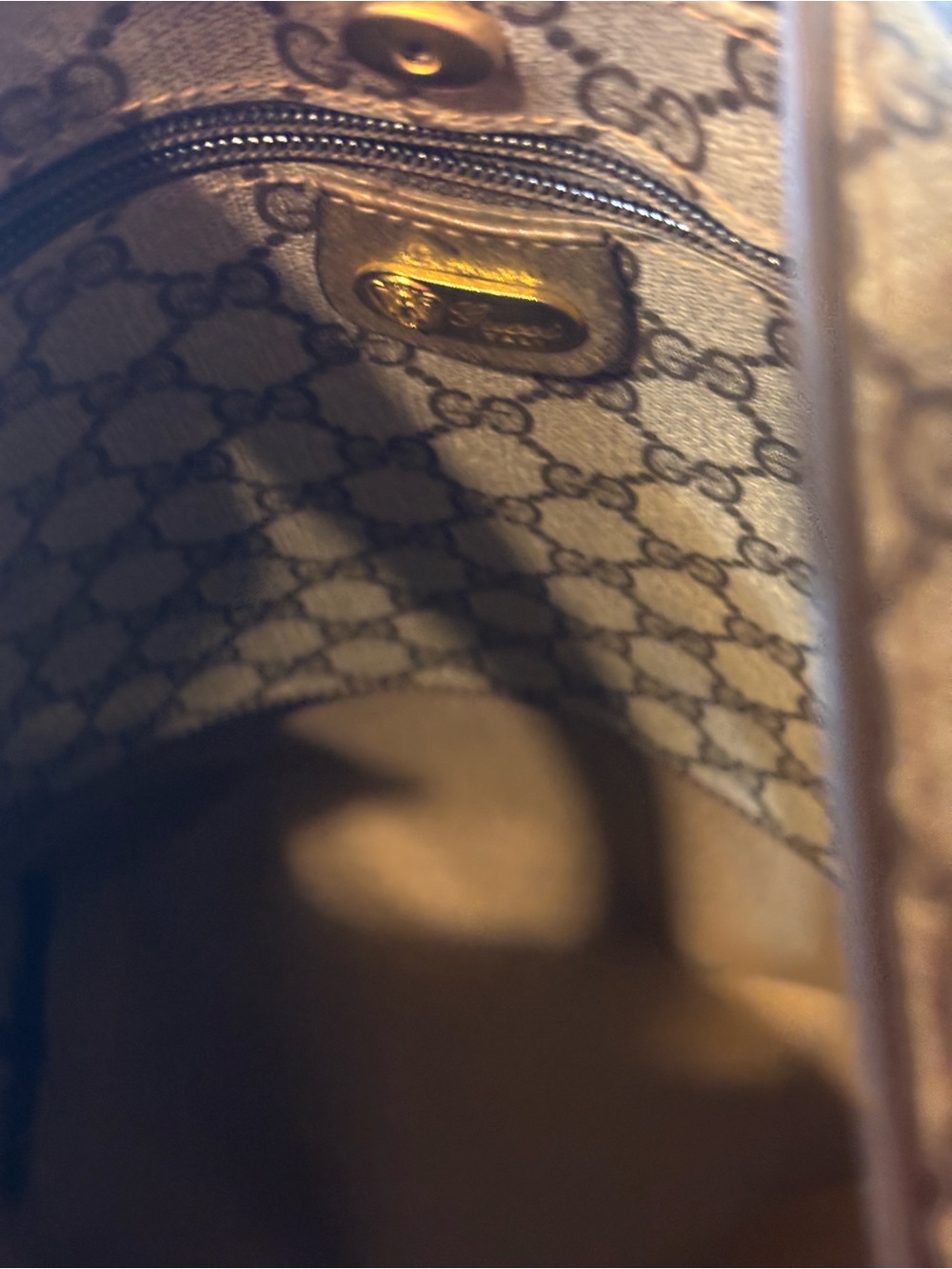 Vintage Gucci GG Monogram Canvas Tote with Brown Leather Trim - Picture 12 of 13